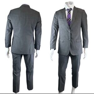 Z Zegna Drop 8 Slim Fit 281CGN 100% Wool Gray Plaid Suit Size EU48R | US 38R